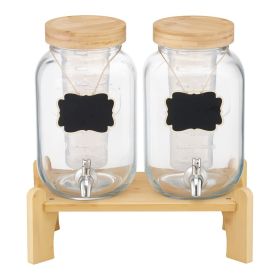 Beverage Dispenser, 2 Pack 1 Gallon Drink Dispensers for Parties, Glass Juice Dispenser with Wood Stand, Stainless Steel Spigot, Infuser Beverage Dispenser, 2 Pack 1 Gallon Drink Dispensers for Parties, Glass Juice Dispenser with Wood Stand, Stainless Steel Spigot, Infuser
